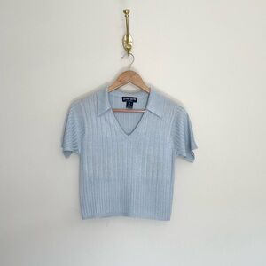 Vintage sky blue silk blend blouse